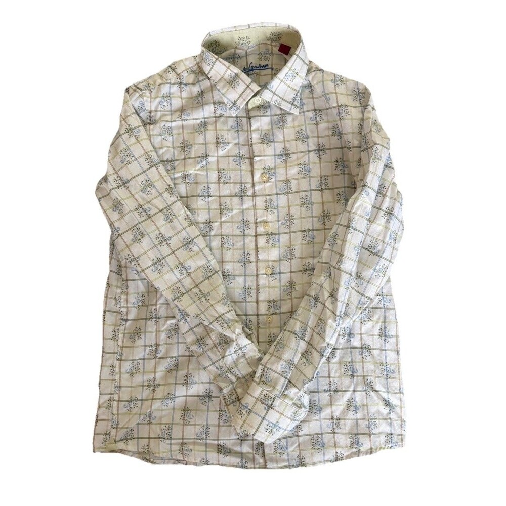 Robert Graham Boys Size L 14-16 Button Down Shirt Long Sleeve Plaid Paisley